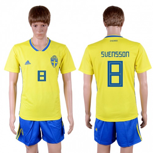 Sweden #8 Svensson Home Soccer Country Jersey